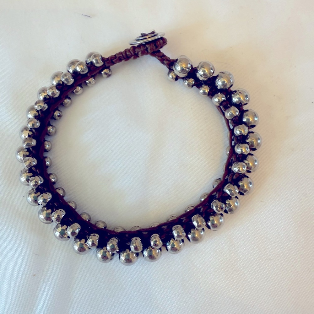Silver Tone Beaded Bracelet Handmade from Asheville Arts District Bohemian 7”